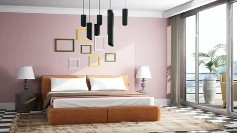 Bedroom interior. Bed. 3d illustration Stock Footage 169403853