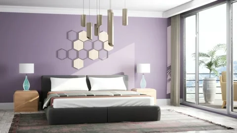 Bedroom interior. Bed. 3d illustration Stock Footage 169403877