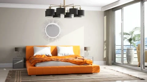Bedroom interior. Bed. 3d illustration Stock Footage 169403883