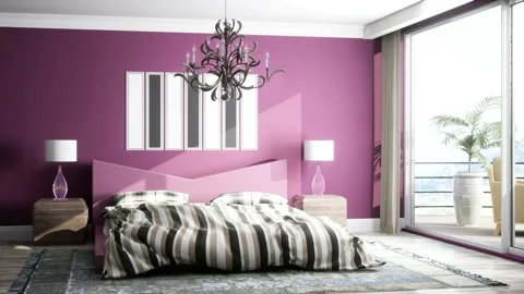Bedroom interior. Bed. 3d illustration Stock Footage 169403908