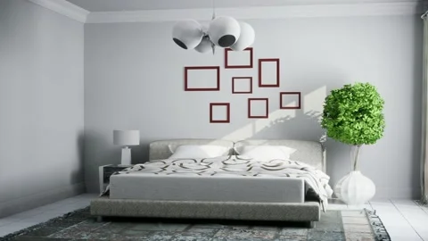 Bedroom interior. Bed. 3d illustration Stock Footage 170277484