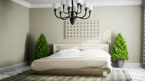 Bedroom interior. Bed. 3d illustration Stock Footage 170277574