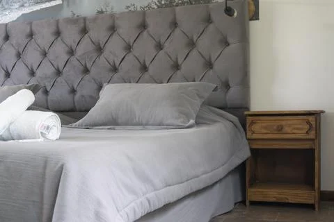 Bedroom interior with a bed Stock Photos