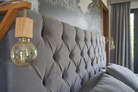 Bedroom interior with a bed Stock Photos