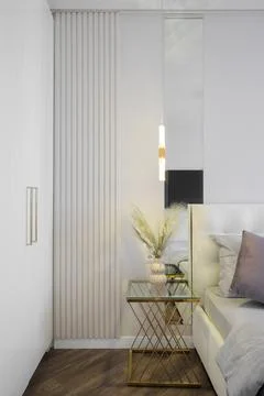Bedroom interior bedside table light Stock Photos