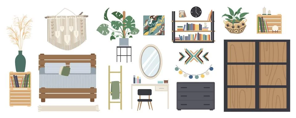 Bedroom Interior Creator Kit Illustrazione stock