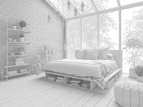 Bedroom interior design 3D rendering Stock Illustration