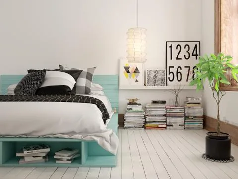 Bedroom interior design 3D rendering Stock Illustration