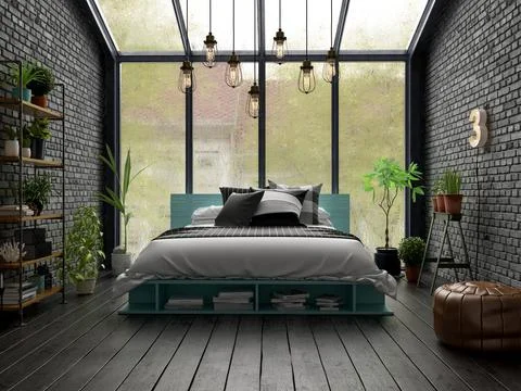 Bedroom interior design 3D rendering Stock Illustration