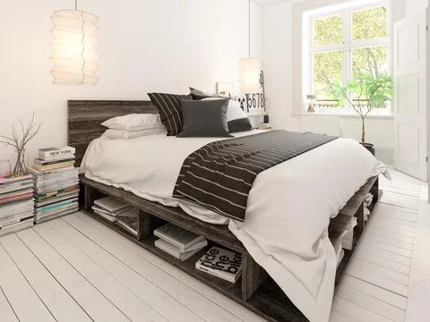 Bedroom interior design 3D rendering Stock Illustration