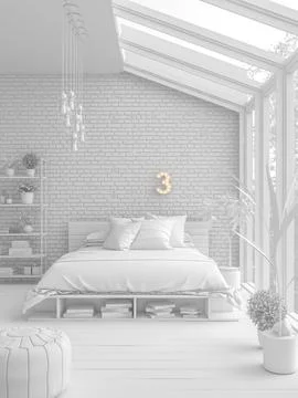 Bedroom interior design 3D rendering Stock Illustration