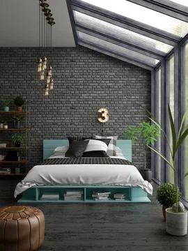 Bedroom interior design 3D rendering Stock Illustration