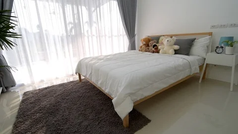 Bedroom interior design with big window. Vidéo 87674323