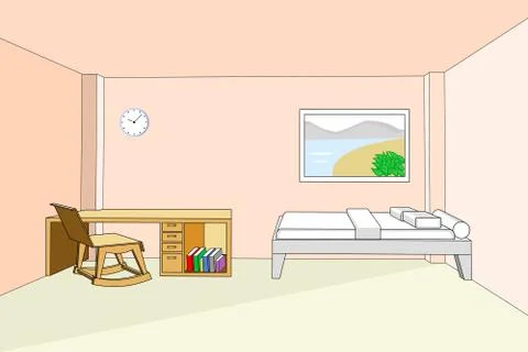 Bedroom interior with desk 3d vector illustration Stock Illustration