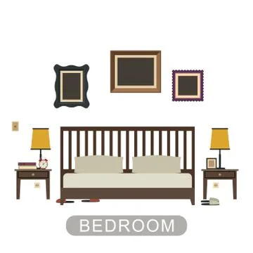 Bedroom interior in flat style. Stock Illustration