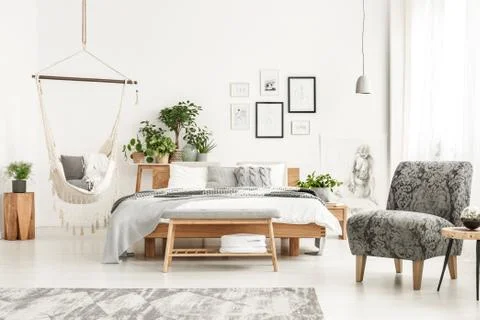 Bedroom interior with hammock Stock-Fotos