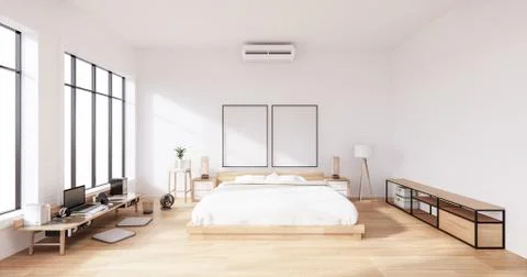 Bedroom interior loft style with Computer and office tool on desk. 3D renderi Illustrazione stock