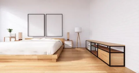Bedroom interior loft style with Computer and office tool on desk. 3D renderi Illustrazione stock