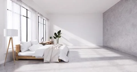 Bedroom interior loft style with Computer and office tool on desk. 3D renderi Illustrazione stock