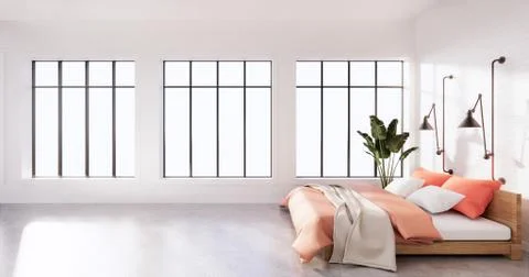Bedroom interior loft style with frame on white wall brick. 3D rendering Stock Illustration