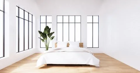 Bedroom interior loft style white wall brick. 3D rendering Stock Illustration
