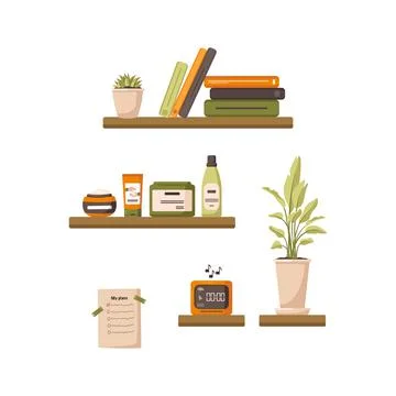 Bedroom interior with shelves Stock Illustration