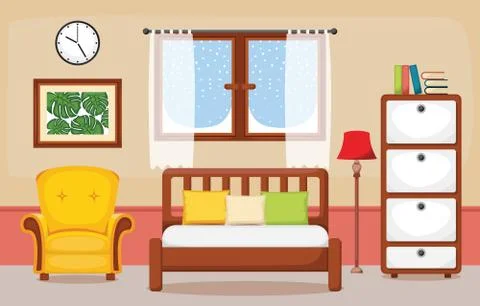 Bedroom Interior Sleeping Room Flat Design Illustration 스톡 일러스트