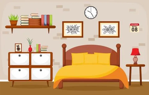 Bedroom Interior Sleeping Room Flat Design Illustration 스톡 일러스트