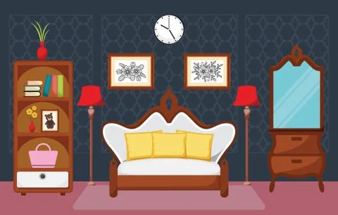 Bedroom Interior Sleeping Room Flat Design Illustration 스톡 일러스트