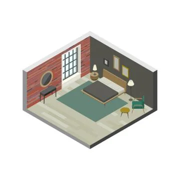 Bedroom in isometric view Stock Illustration