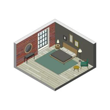 Bedroom in isometric view Stock Illustration