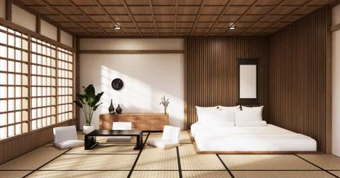 The Bedroom Japanese style.3D rendering Stock Illustration