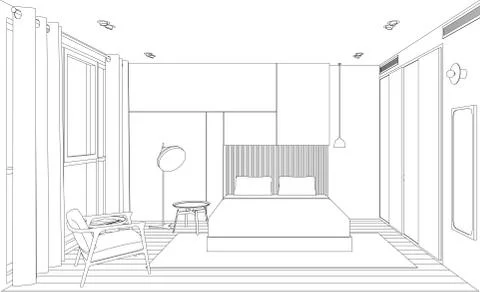 Bedroom line interior Stock Illustration