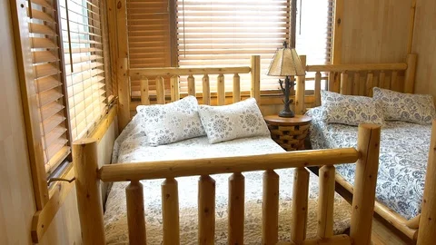 Bedroom in a log cabin Stock Footage 103954958