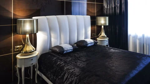 Bedroom luxury interior Stock Footage 195349090