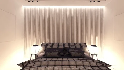 Bedroom Mesh rendering 3D Graphics interior design blurred loft Stock Footage 125245480