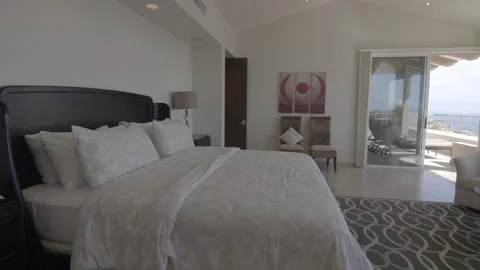 Bedroom with ocean view Vídeos de archivo 247200443