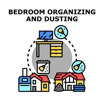 Bedroom organizing and dusting cleaning concept illustration Stock Illustration
