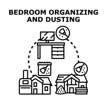 Bedroom organizing and dusting cleaning concept illustration Stock Illustration