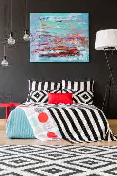 Bedroom with pattern details idea Stock Photos
