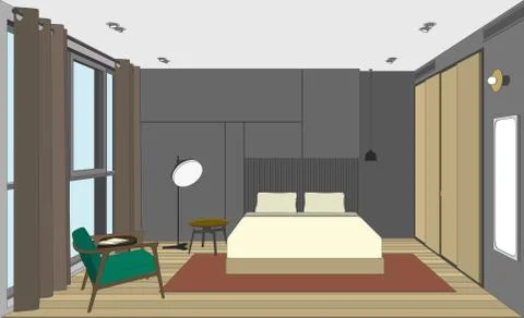 Bedroom perspective view Stock Illustration