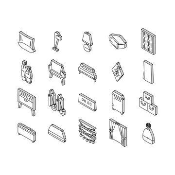 Bedroom room interior bed isometric icons set vector Stock Illustration