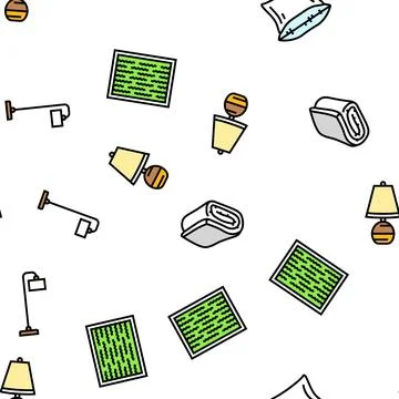 Bedroom room interior bed vector seamless pattern Illustrazione stock