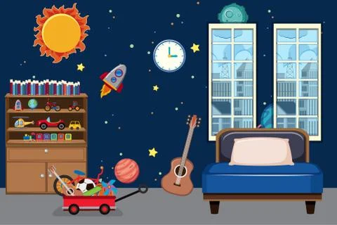 Bedroom with space wallpaper Ilustración de archivo