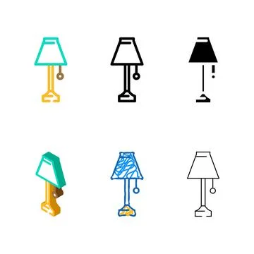Bedroom table lamp color pack icon vector Stock Illustration