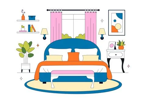 Bedroom Vector Illustration Featuring Modern Interior Design, Cozy Sleeping.. Illustrazione stock