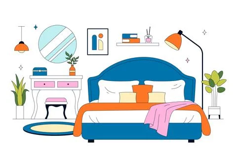 Bedroom Vector Illustration Featuring Modern Interior Design, Cozy Sleeping.. Stock Illustration