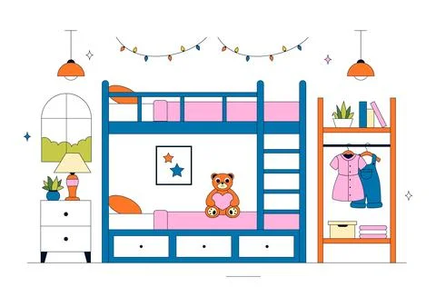 Bedroom Vector Illustration Featuring Modern Interior Design, Cozy Sleeping.. Stock Illustration