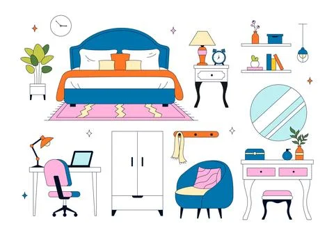 Bedroom Vector Illustration Featuring Modern Interior Design, Cozy Sleeping.. Illustrazione stock