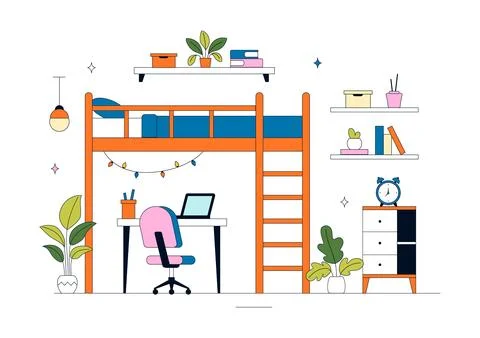 Bedroom Vector Illustration Featuring Modern Interior Design, Cozy Sleeping.. Stock Illustration